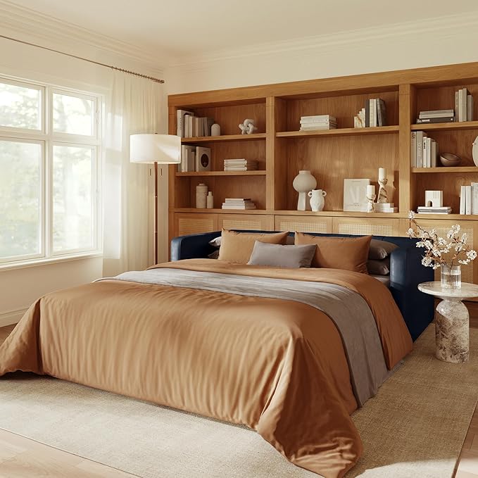 POLY & BARK Napa 82" Leather Pull-Out Convertible Sleeper Sofa in Midnight Blue