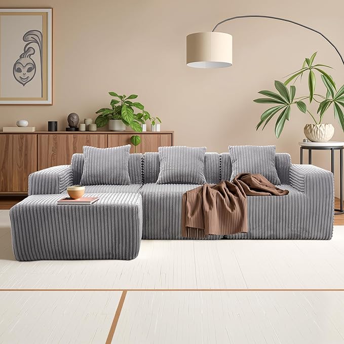 Sectional Couches for Living Room 125" L Shaped Cloud Couch Modern Modular Sectional Sofa Bad, Boneless Couch Oversized with Deep Seat, No Assembly Required, Light Gray
