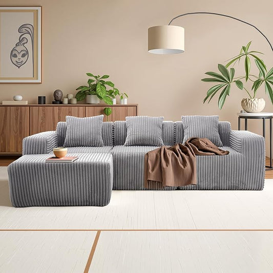 Sectional Couches for Living Room 125" L Shaped Cloud Couch Modern Modular Sectional Sofa Bad, Boneless Couch Oversized with Deep Seat, No Assembly Required, Light Gray