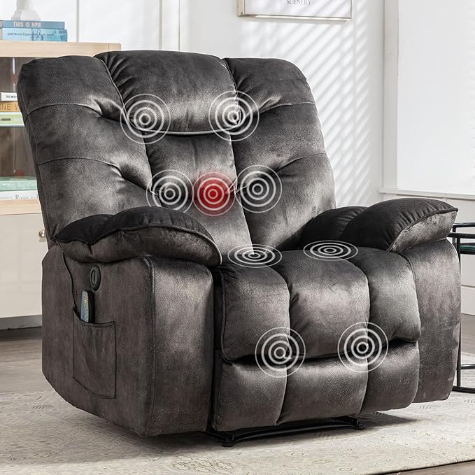Oversized Power Recliner Chair with Massage and Heat, 41" Wide Electric Reclining Chairs with USB Port, Breathable Fabric Overstuffed Reclining Sofa for Living Room Bedroom