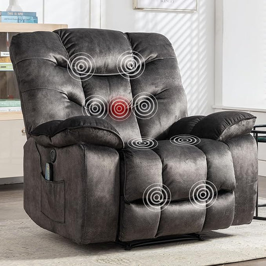 Oversized Power Recliner Chair with Massage and Heat, 41" Wide Electric Reclining Chairs with USB Port, Breathable Fabric Overstuffed Reclining Sofa for Living Room Bedroom