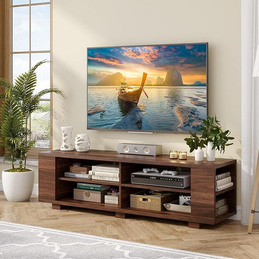 Giantex Modern TV Stand for TVs up to 65 Inch, Wood Entertainment Center w/ 8 Open Storage & Adjustable Shelves, Television Stands w/ 4 Cable Holes, TV Console Table for Living Room, Bedroom (Coffee)