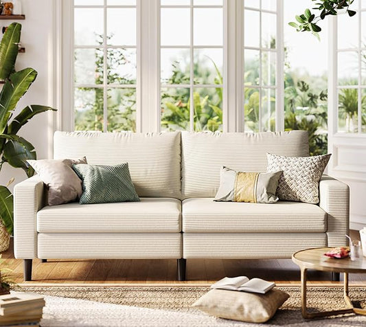 LINSY 79'' Beige Loveseat Sofa - Comfy Couch Corduroy Love Seat Couch with Adjustable Seat Depth Ergonomic Design Modern 2-Seater Soft Sofa for Living Room Bedroom Apartment Office, Beige