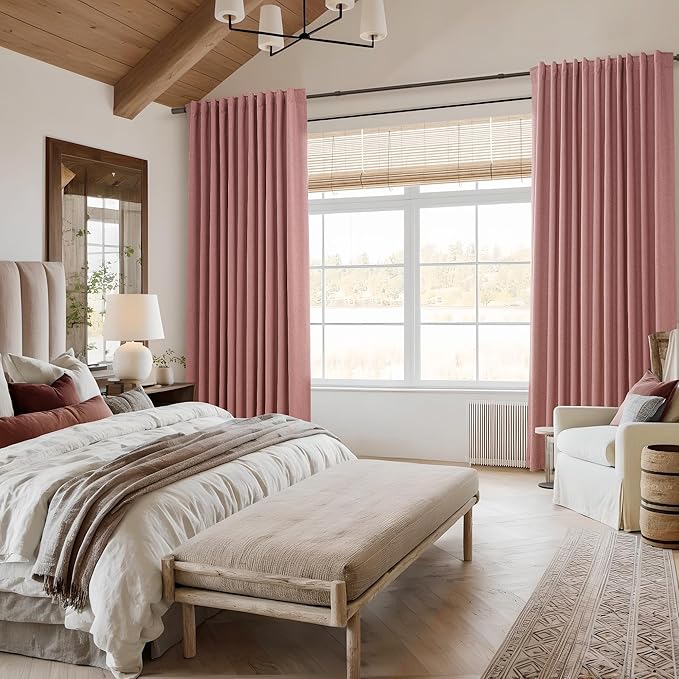 Guken Linen Blackout Curtains 108 Inch Length 2 Panels Set for Living Room Bedroom Back Tab Thermal Insulated 100% Black Out Linen Drapes Room Darkening Window Curtains 108 Inches Long, Ash Rose