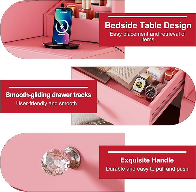 PAKASEPT 55.1" Large Vanity Desk with Mirror and Lights, Makeup Vanity with Power Outlet and 8 Drawers, 3 Lighting Modes Adjustable Vanity Table for Girl Women (Pink)