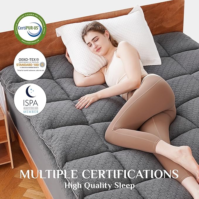 Dual Layer 3 Inch Memory Foam Mattress Topper King Size, 2 Inch Cooling Gel Memory Foam Plus 1 Inch Pillow Top Mattress Pad Cover, with 8-21 Inch Deep Pocket, Grey