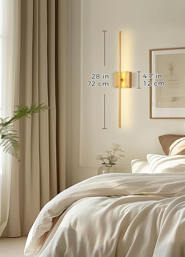 DORESshop Battery Operated Wall Sconces Set of Two with Remote Control, Rechargeable Wall Sconce, 350°Rotate Dimmable Wireless Wall Sconce for Living Room, Hallway, Bedroom, 28.1 Inch, Gold(2 Pack)