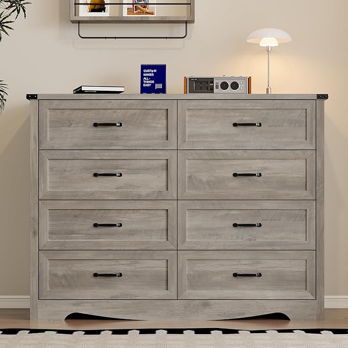 8-Drawer Dresser for Bedroom, Modern Wooden Chest of Drawers with Metal Handles, Anti-Tipping Design, Sturdy and Stable Storage Organizer for Living Room, Entryway, Home Office
