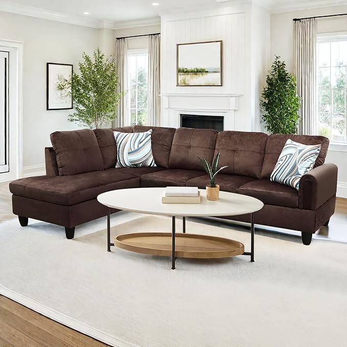 NicBex Sectional Couch 2 Pieces 66.5" L Sofa with Left Chaise Flannel L Shaped Cloud Couch for Living Room Furniture Sets with Cushion, Modular Sofa for Living Room & Small Apartment, Chocolate