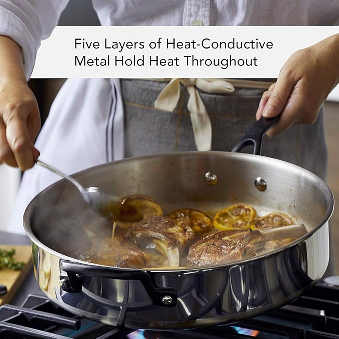 KitchenAid 5-Ply Clad Stainless Steel Cookware Pots and Pans Set, 10 Piece, Polished Stainless