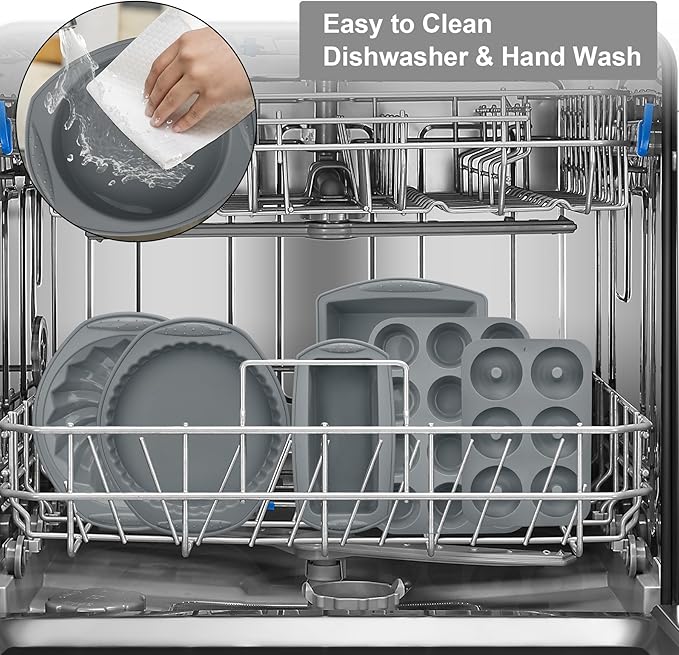 9in1 Nonstick Silicone Baking Bundt Cake Pan Cookie Sheet Molds Tray Heat Resistant Bakeware Tools Kit for Muffin Loaf Bread Pizza CupcakeUtensil