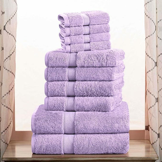 Superior Egyptian Cotton Pile 10 Piece Towel Set, Includes 2 Bath, 4 Hand, 4 Face Towels/Washcloths, Ultra Soft Luxury Towels, Thick Plush Essentials, Guest Bath, Spa, Hotel Bathroom, Purple