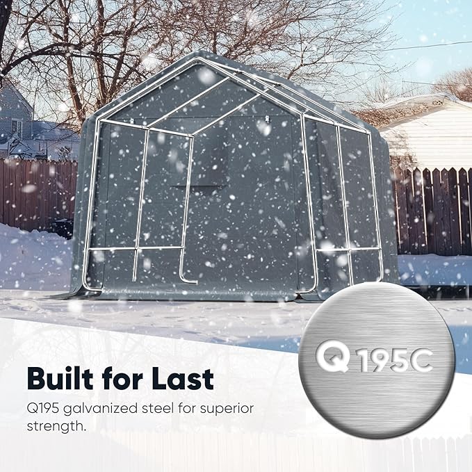 Quictent Heavy Duty 8x10FT Carport Shelter with Roll-Up Mesh Windows & Reinforced Frame, Portable Garage Canopy for Motorcycle Storage, Outdoor Equipment, Patio Furniture Cover - Dark Gray