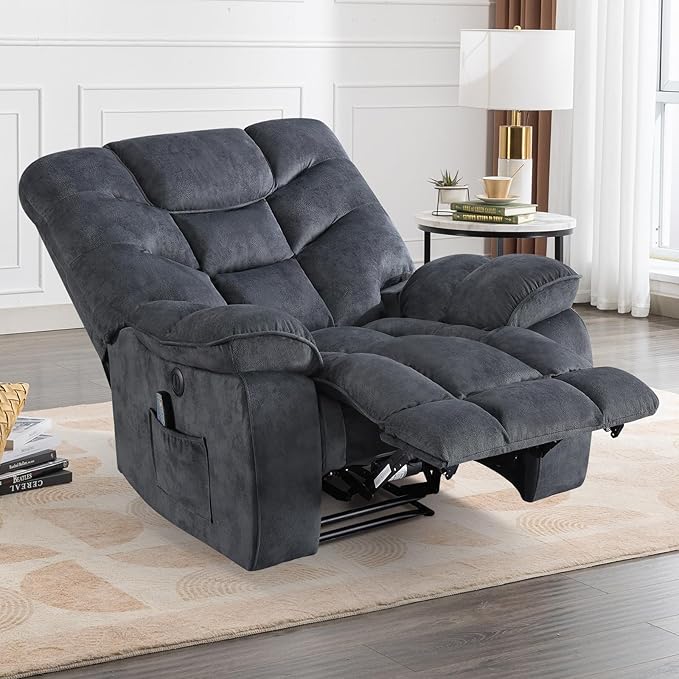 Oversized Power Recliner Chair with Massage and Heat Set of 2, 41" Wide Electric Reclining Chairs with USB Port, Breathable Fabric Overstuffed Reclining Sofa for Living Room Bedroom