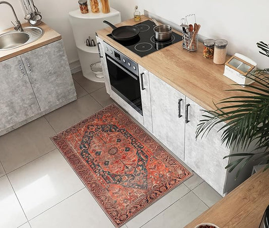 Keen Home Design 2x3 Rug - Machine Washable Entry Rug with Non-Slip Backing, Ideal for Enteryway, Kitchen, Bathroom, Laundry Room - Vintage, Easy Clean, Durable, Low Pile Rug - (2' x 3')