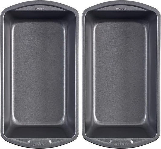 GoodCook Nonstick Loaf Pan 9 x 5-Inch Heavy-Duty Steel Bakeware with Easy-Clean Non-Stick Coating, Oven & Dishwasher Safe Pan for Meatloaf Breads Lasagnas Casseroles & More, Set of 2, Gray