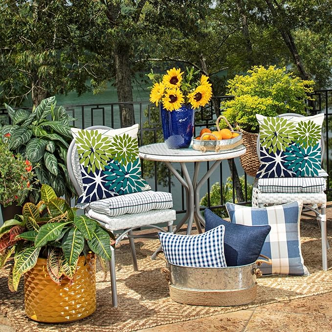 DFXSZ Outdoor Pillow Covers 20x20 Inch Set of 2 Dark and Light Green Flower Decorative Waterproof Summer Outdoor Pillow Covers Spring for Patio Funiture Garden Couch 168K20