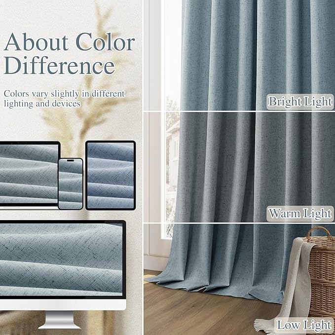 Guken Dark Blue Blackout Curtains 108 Inch Length 2 Panels Set for Living Room Bedroom Back Tab Thermal Insulated 100% Black Out Linen Drapes Room Darkening Window Curtains 108 Inches Long Dark Blue