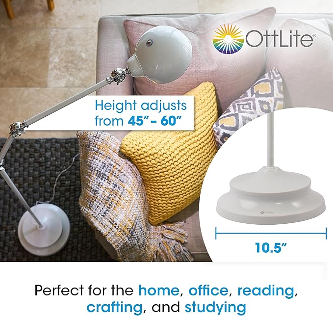 OttLite Revive LED Floor Lamp with ClearSun LED Technology - Touch-Sensitive Control, 3 Brightness Mode, Reduces Eyestrain - Great for Office, Home, Dorm, Bedroom, College, Living Room