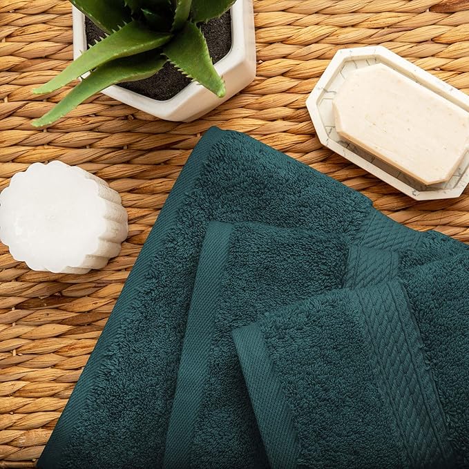 Superior Egyptian Cotton Pile 3 Piece Towel Set, Includes 1 Bath, 1 Hand, 1 Face Towel/Washcloth, Ultra Soft Luxury Towels, Thick Plush Essentials, Guest Bath, Spa, Hotel Bathroom, Teal