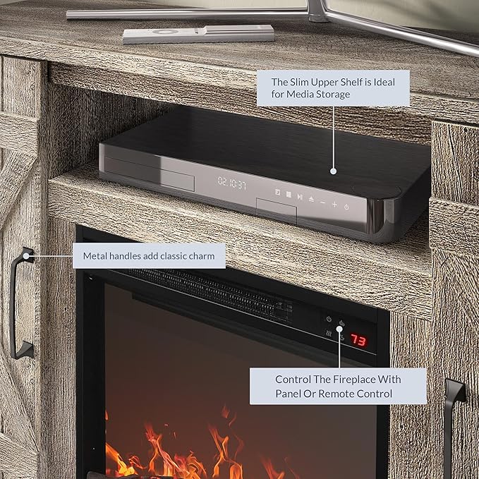 BELLEZE 47" TV Stand with 18" Electric Fireplace Heater & Media Entertainment Center Console Table for TV up to 50" with Open Storage Shelves & Cabinets - Veropeso (Ashland Pine)