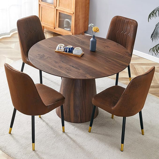 45 Inch Round Dining Table Set for 4, 5 Piece Kitchen Table and Chairs Set, Wooden Table with Walnut Finish, Small Space Dining Set for Apartment or Dining Room