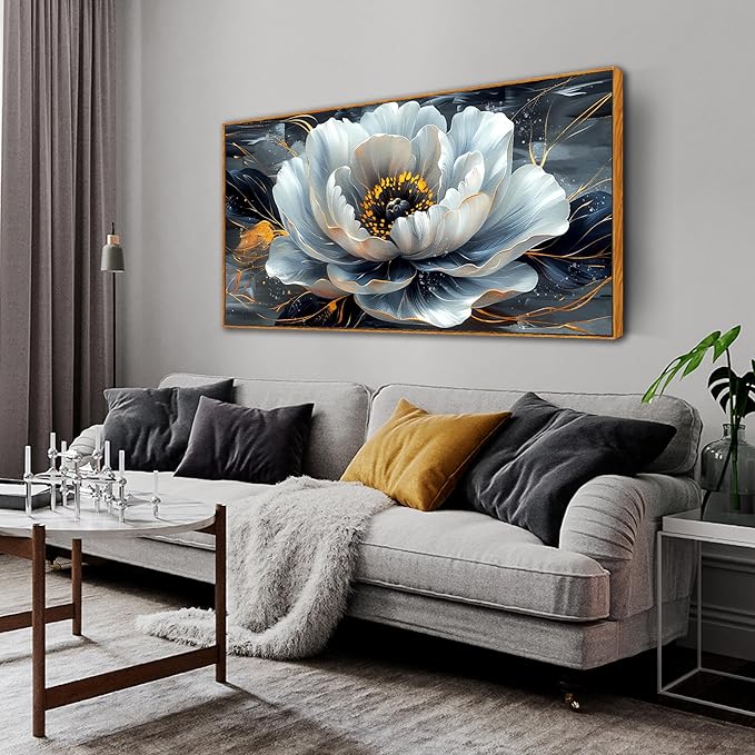Flower Canvas Wall-Art - Black and White Canvas Wall Art for Bedroom - Floral Wall Art Framed Size 24" x 48"