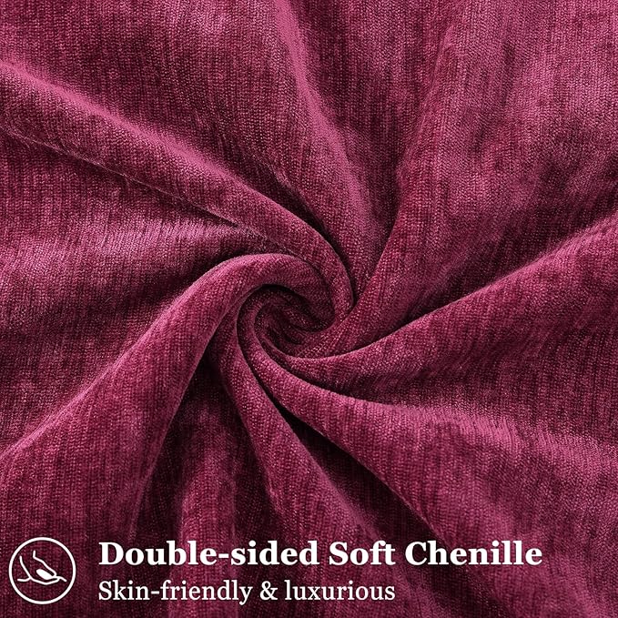 decorUhome Couch Throw Pillow Covers 12x20 Set of 2, Decorative Soft Euro Neutral Chenille Lumbar Pillow Covers with Elegant Design for Sofa Bed Living Room Home Decor, Rhododendron