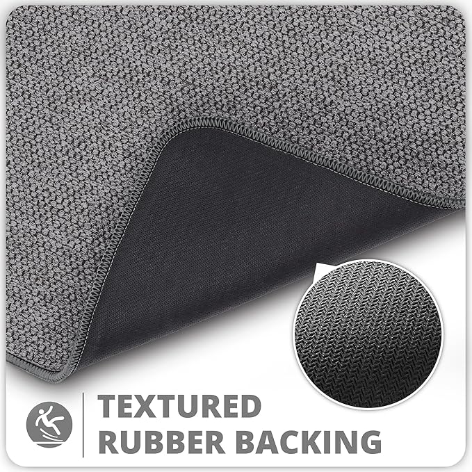 Bathroom Rugs Set 2 Pieces,Thin Bathroom Mats,Toilet Rugs,Quick Dry,Non-Slip,Machine Washable,Low Pile,Absorbent Bath Mats,Shower,Sink,Home Decor Accessories.Dark Grey,1'5"x2'3"+1'8"x2" U Shape