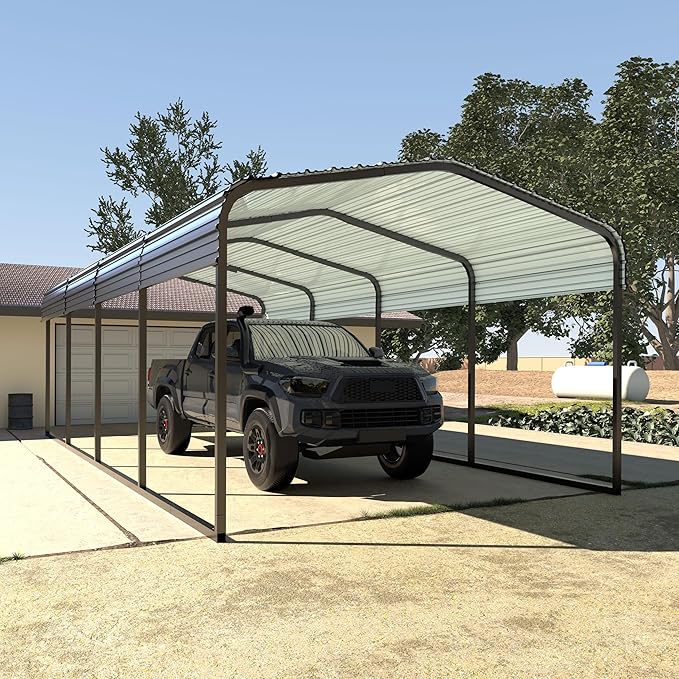 VEIKOU 12' x 20' Upgraded Steel Carport Garage, Outdoor Car Port Car Shelter Carport Canopy for SUV, Truck, Boat, Grey
