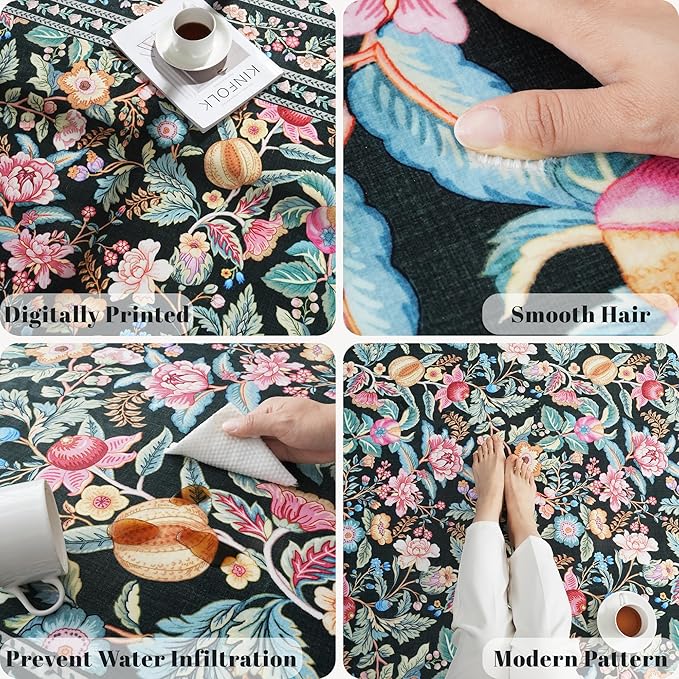 Runner Rug for Kitchen Rug Non Slip 2'x6' Washable Rugs with Rubber Backing Soft Vintage Floral Carpet Runner for Kitchen, Laundry, Bedroom, Bathroom, Green