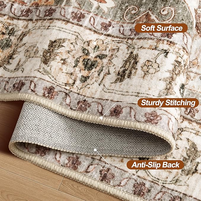 Tangsoo Area Rug 3x5 Bedroom Rug, Washable Vintage Rugs Indoor, Non Slip Accent, Print Distressed Turmeric Carpet, Soft Low Pile Rug for Living Room Dorm Bedroom Bedside Entryway Bathroom