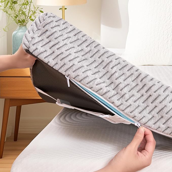 Subrtex Cover for Mattress Topper Queen Size 4 Inch (Only Cover) Mattress Topper Protector Bedding Removable Encasement with Zipper Closure