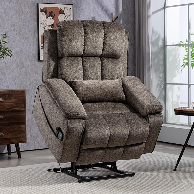 Power Lift Recliner Chairs for Elderly - Infinite Position Lay Flat Recliner with Heat & Massage Side Storage Cup Holder - USB Type C Charging - Dual Motor Lift Chair 400 lbs