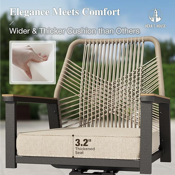 HERA'S HOUSE 9 Pieces Outdoor Dining Set, Patio Table and Chairs Set for 8, 8 x Rattan Swivel Chairs and 1 x 60 Square Dining Table, Patio Dining Set for Lawn Garden Backyard Porch