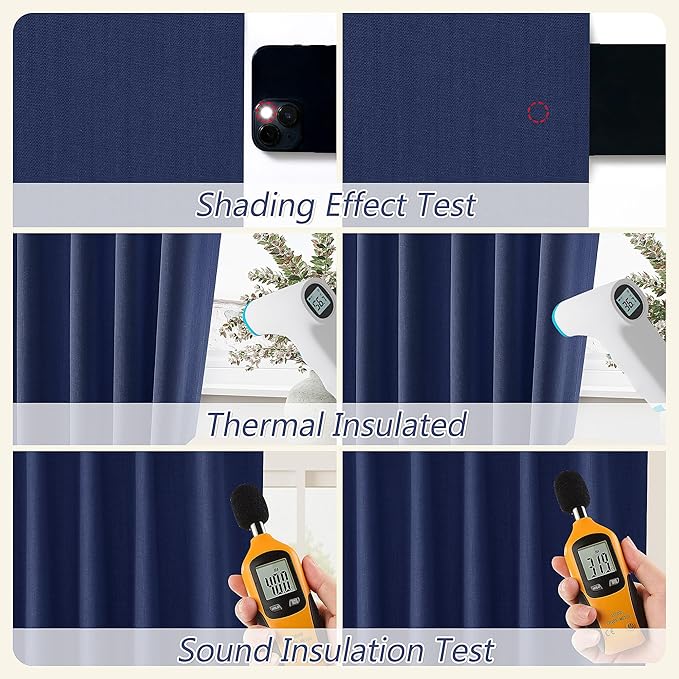 Guken Blackout Curtains 102 Inch Length 2 Panels Set for Living Room Bedroom Back Tab Thermal Insulated 100% Black Out Linen Drapes Room Darkening Window Curtains 102 Inches Long,Classic Blue
