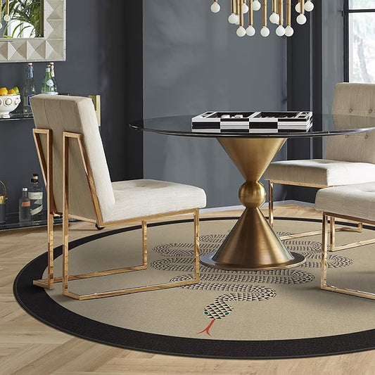 RUGGABLE x Jonathan Adler Machine Washable Modern Area Rug – Venom Neutral 6 ft Round, Stain-Resistant, Non-Slip – Medium Rugs for Living Room, Bedroom, Hallway, Entryway & Office–with Cushioned Pad