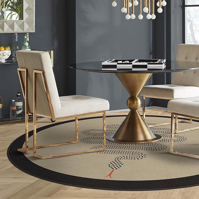 RUGGABLE x Jonathan Adler Machine Washable Modern Area Rug – Venom Neutral 8 ft Round, Stain-Resistant, Non-Slip – Large Rugs for Living Room, Bedroom, Hallway, Entryway & Office–with Cushioned Pad