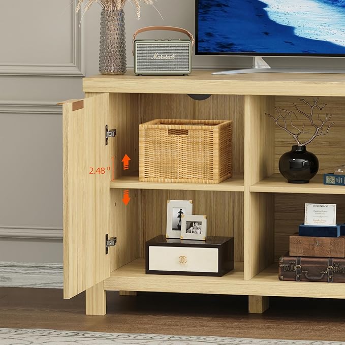 TV Stand for 65 inch TV, Modern Mid Century Entertainment Center with Storage, Media Consol with Fluted Door Cabinets and Open Shelves, Wooden, for Living Room, Bedroom, Office Furniture,MLTV21Y