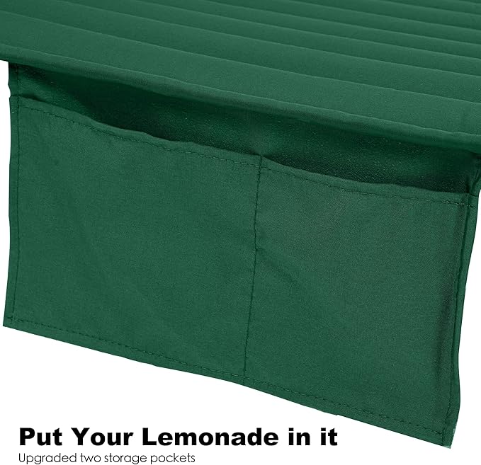 2 Person Hammocks for Outside, Double Quilted Fabric Outdoor Hammock with Spreader Bar, Large Removable Pillow, Storage Pockets, Carabiners, Max 475 lbs Capacity (Night Green)