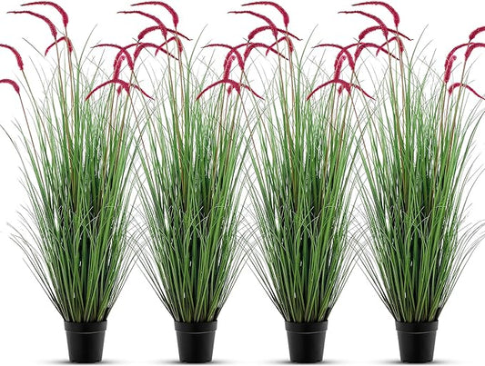 Jexine 4 Pieces Faux Plants Outdoor 4 ft Tall Artificial Grass Plant Potted Artificial Setaria Grass Faux Greenery Floor Plants for Housewarming Gift House Garden Lobby Outdoor (Purple)