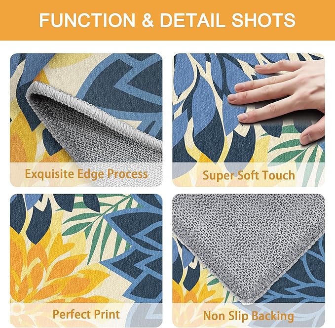 Area Rug 3x5 Yellow Green Washable Entry Rug Multicolored Tropical Botanical Modern Floral Indoor Kitchen Door Mat Entrance Carpet Non Slip for Bedroom Living Room, Porch