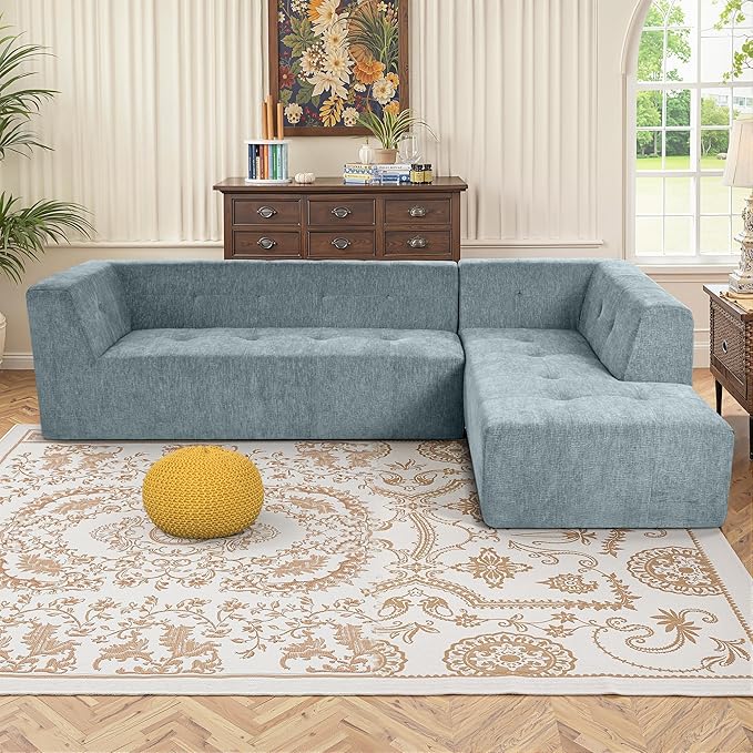 112.2" Sectional Couch, Oversized L Shaped Cloud Couch, Modular Sofa, Sectional Couches for Living Room and Office, Gray Blue