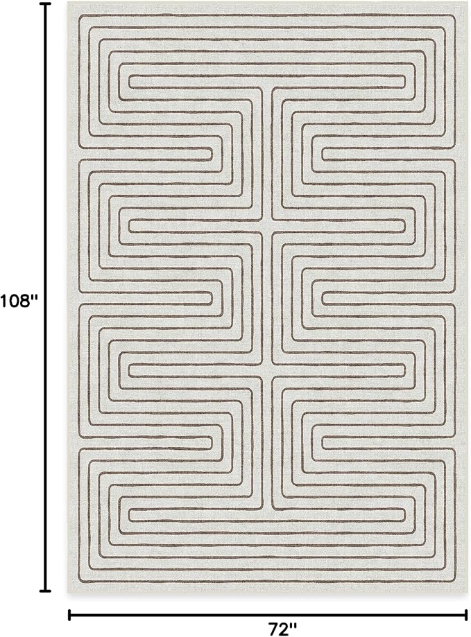 RUGGABLE x Jonathan Adler Machine Washable Modern Area Rug – Labyrinth Camel/Ivory 6x9, Stain-Resistant, Non-Slip – Medium Rugs for Living Room, Bedroom, Hallway, Entryway & Office–with Cushioned Pad