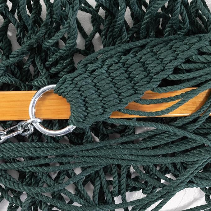 Original Pawleys Island 12DCG Single Green DURACORD Rope Hammock with Free Extension Chains & Tree Hooks, Handcrafted in The USA, Accommodates 1 Person, 450 LB Weight Capacity, 12 ft. x 50 in.