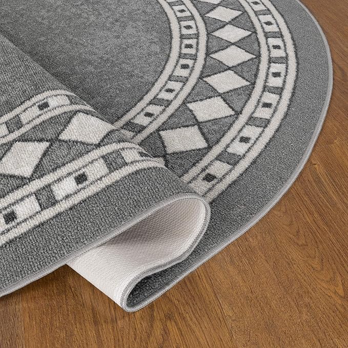 Antep Rugs Alfombras Modern Bordered 5x7 Non-Skid (Non-Slip) Low Profile Pile Rubber Backing Indoor Area Rugs (Gray, 5' x 7' Oval)