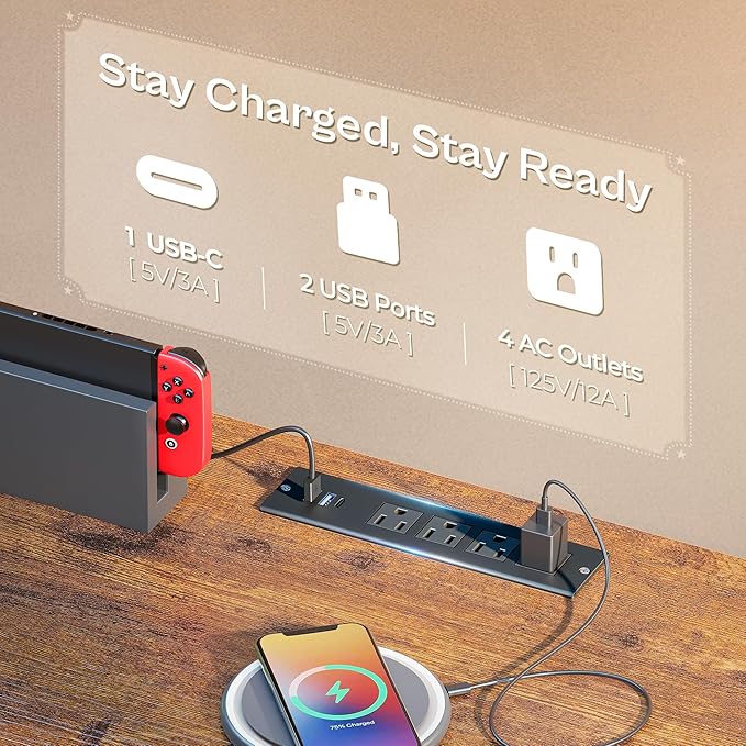 Huuger 63 Inch LED TV Stand Dresser with Power Outlets, USB-C Port and LED Lights, 10 Fabric Drawer Dresser for Bedroom, Long Entertainment Center for 65, 70 Inch TV, Open Shelves, Rustic Brown