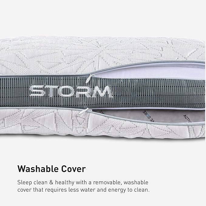 Bedgear Storm Performance Pillow – 1.0 - Cooling Bed Pillow for Hot Sleepers - Medium Firmness Pillow for All Sleep Positions, Washable & Removable Cover - 20" W x 26" L x 5.25" H