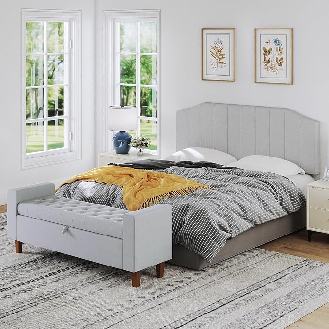 King Size Headboard Only, Linen Upholstered Headboard King/California King Size Wall Mount and Bed Frame Mount, Featuring High-Density Sponge Padding Easy Assembly Comfort Style-Linen Gray