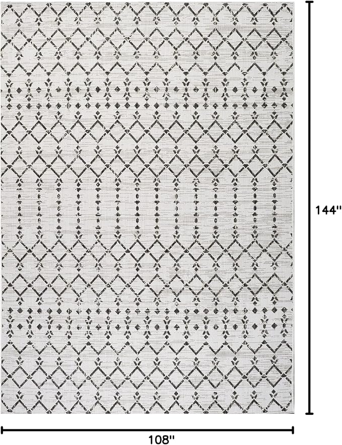JONATHAN Y Moroccan Geometric Indoor Outdoor Area Rug 9X12 Cream/Black, Ourika Textured Weave for Backyard, Patio, Porch, Easy-Cleaning, High Traffic, Pet-Friendly, Non-Shedding (SMB108I-9)